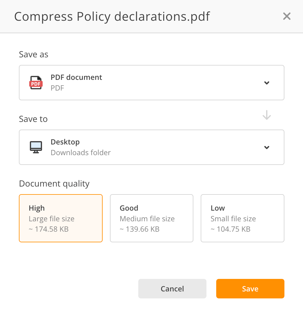 Compression Options on pdfFiller for comopressing PDFs
