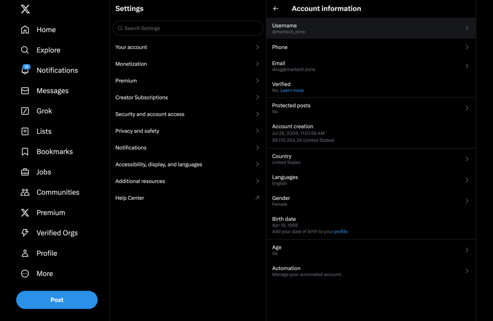 X Settings: Change Username