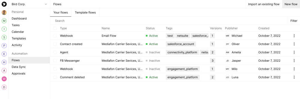 Bird: Reach, Grow, Manage, and Automate Your Integrations in One Intelligent Stack 15 Bird Automation Flows