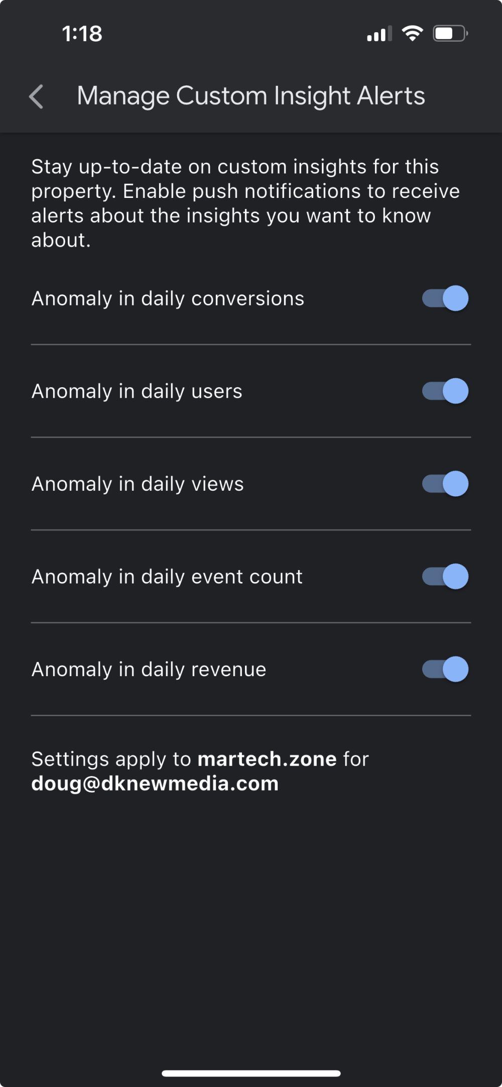 Why the Google Analytics Mobile App Is a Must-Have for Marketers on the Move 20 Google Analytics Mobile App Manage Custom Insight Alerts