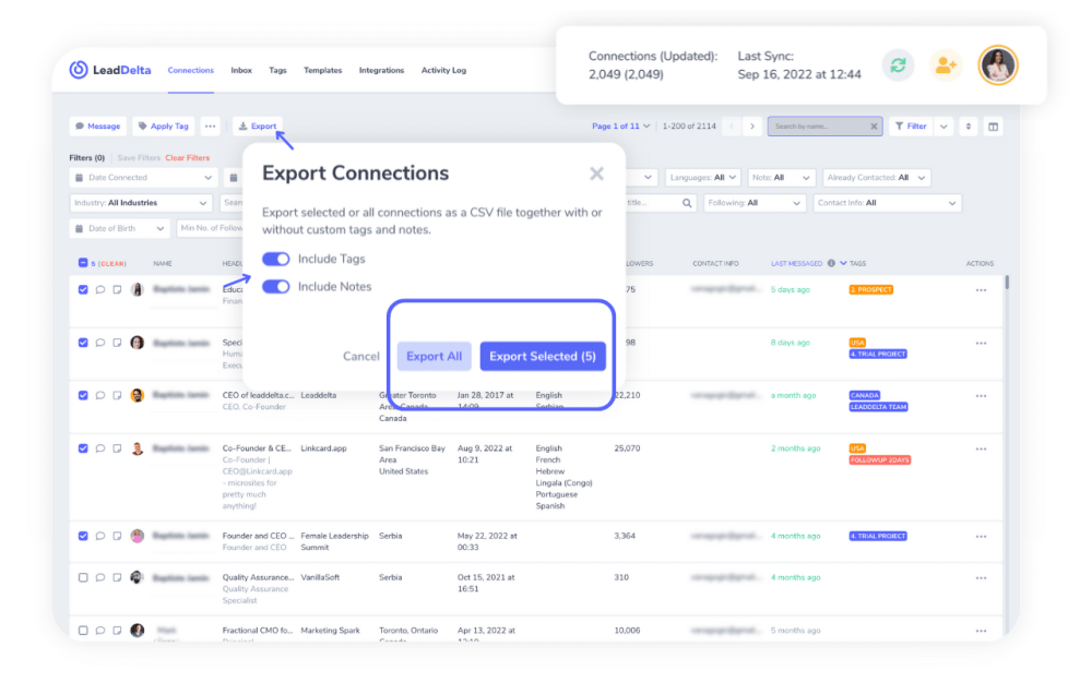 LeadDelta: Export Your Filtered LinkedIn Connections