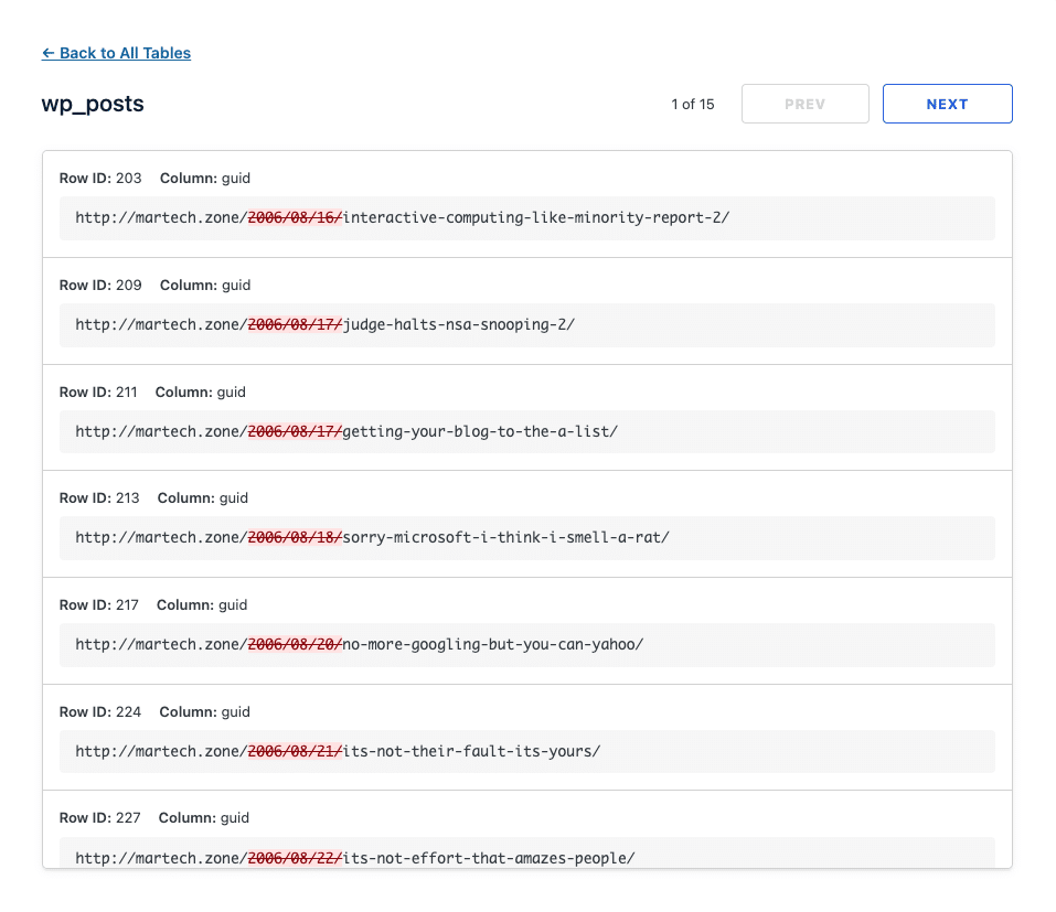WordPress: Find and Replace All Permalinks In Your Database using Regular Expressions (Example: /YYYY/MM/DD) 13 WP Migrate Pro - Preview of Regex Replacement of permalinks in wp_posts