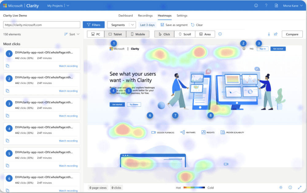 Four Ways to Use Heatmaps to Optimize Your Landing Page 22 Microsoft Clarity Heatmap Tool