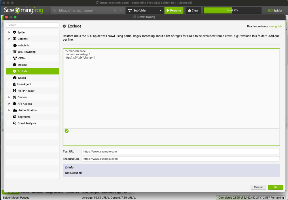 How To Crawl A Large Site And Extract Data Using Screaming Frog's SEO Spider 24 ScreamingFrog > Configuration > Exclude