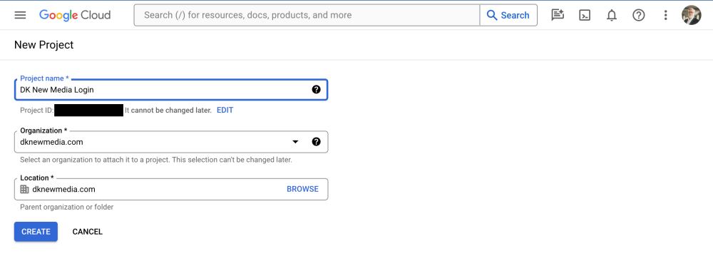 Google Cloud: Add New Project