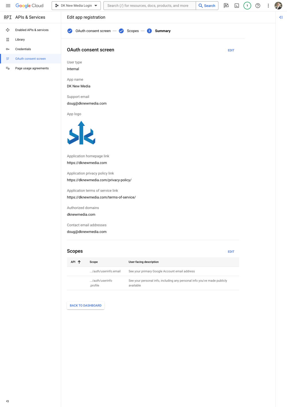 google cloud console oauth consent screen confirm