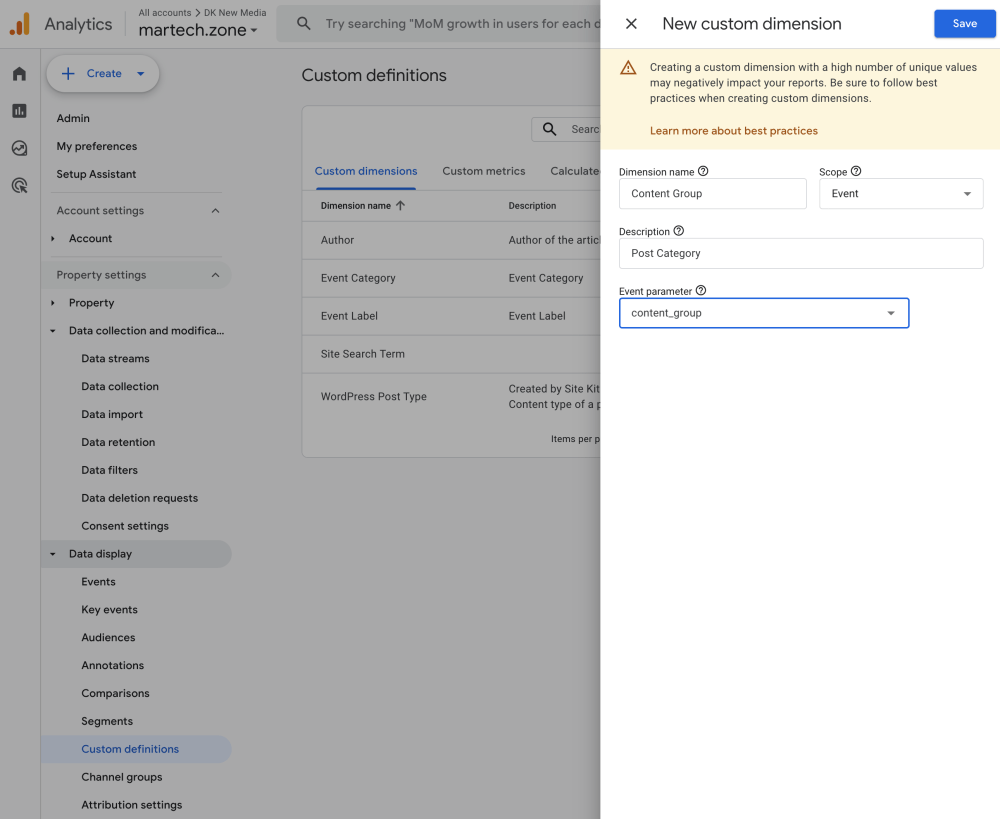 How to Set Up Content Grouping in Google Analytics 4 for WordPress via Google Tag Manager 25 GA4: Create Custom Dimension for Post Categories