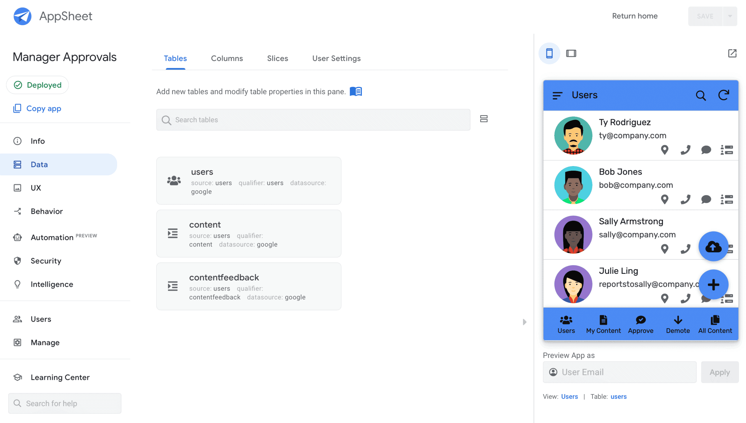 Google AppSheet Content Approval
