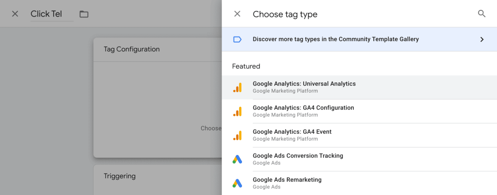 Google Tag Manager > New Tag > Google Analytics: Universal Analytics