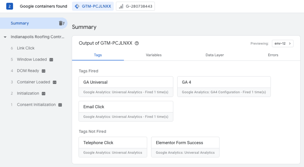 google tag manager mailto event preview