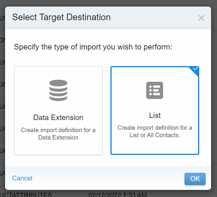 Contact Builder Import List