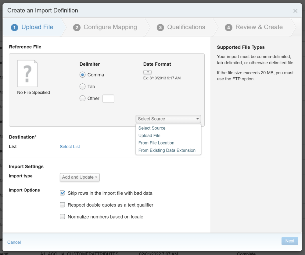 Import Definition Source for MobileConnect Import