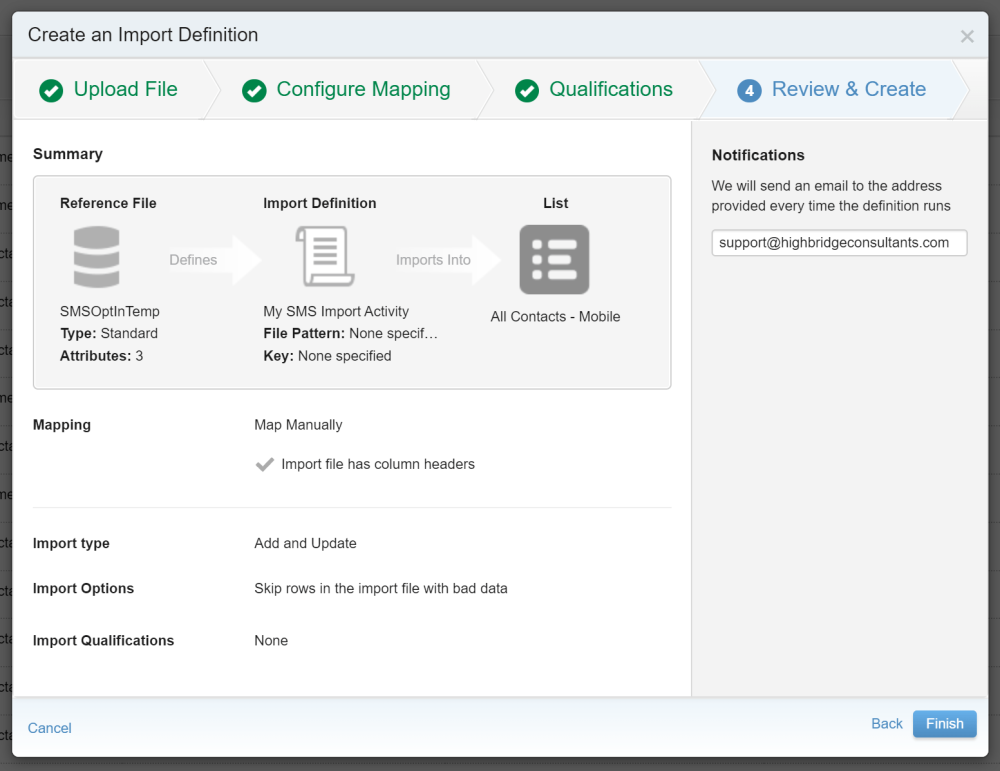 Review and Create an Import Definition for MobileConnect