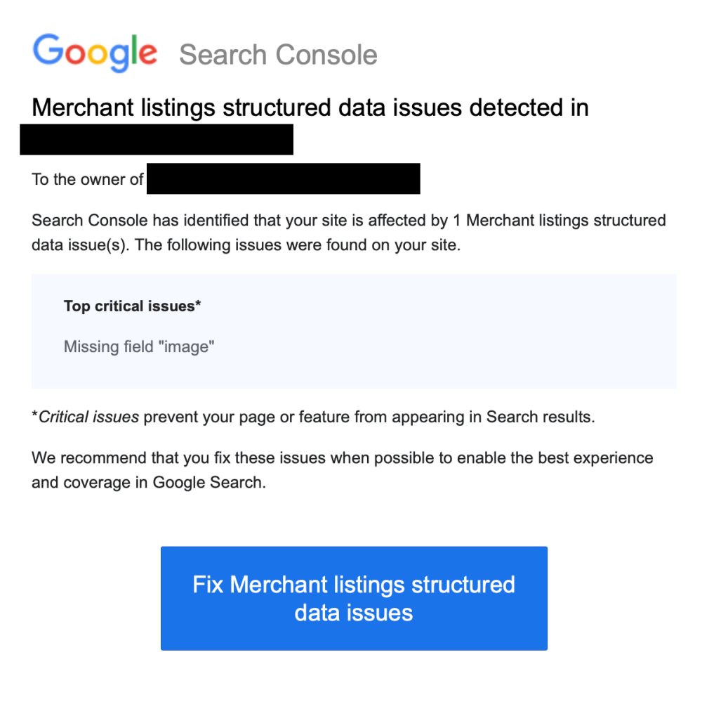 google search console merchant listings structured data issue image