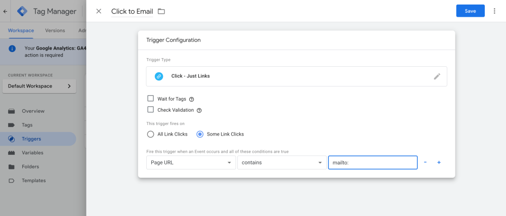 Google Tag Manager Trigger for mailto: links