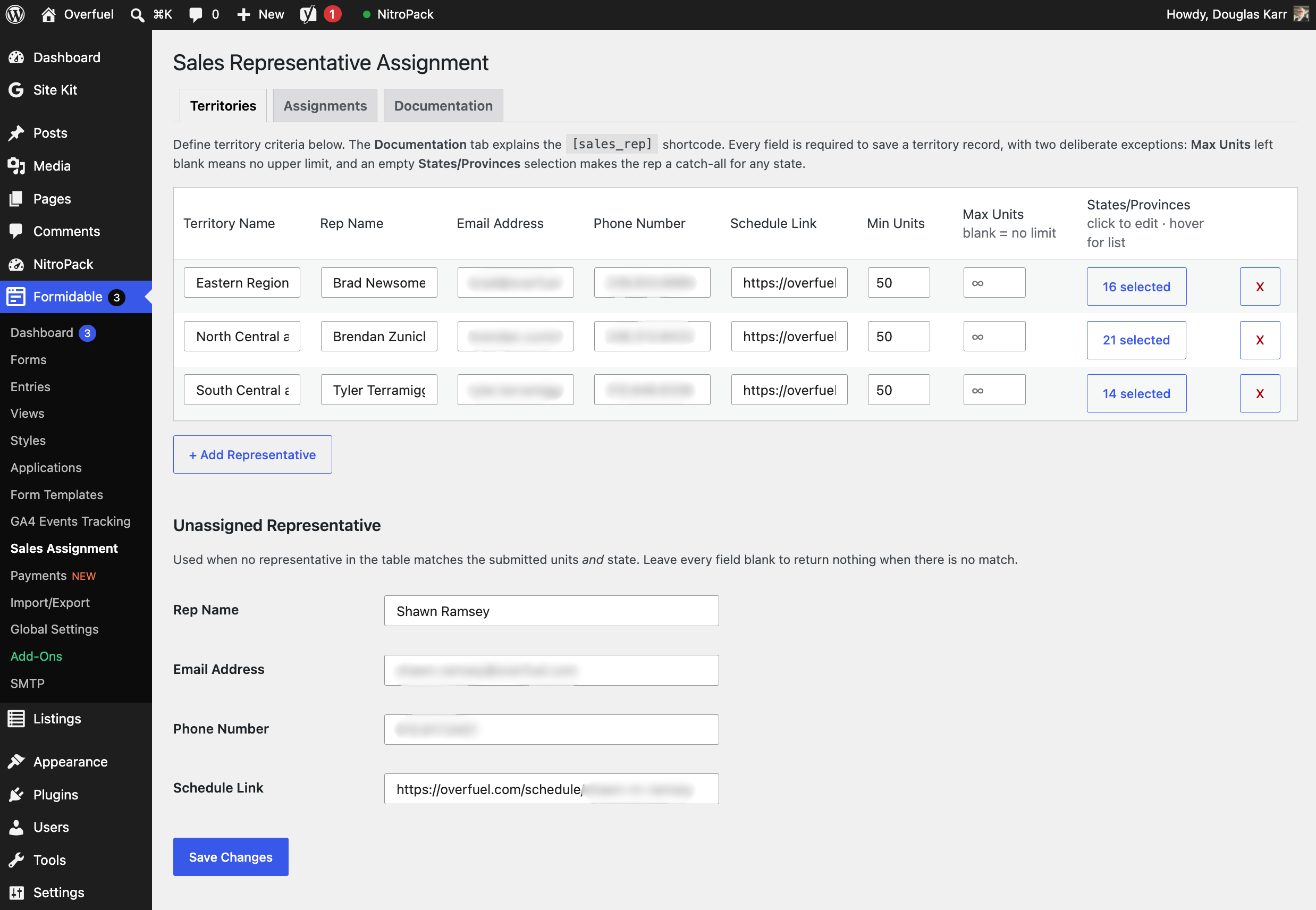 Formidable Forms Sales Territory Plugin